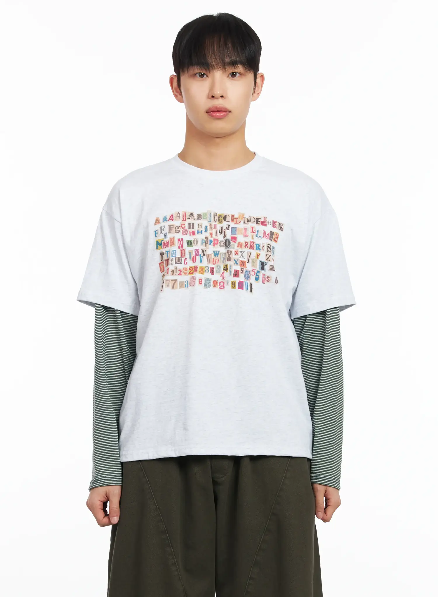 Men's Layered Graphic Striped Long Sleeve Tee IM511 - Image 9