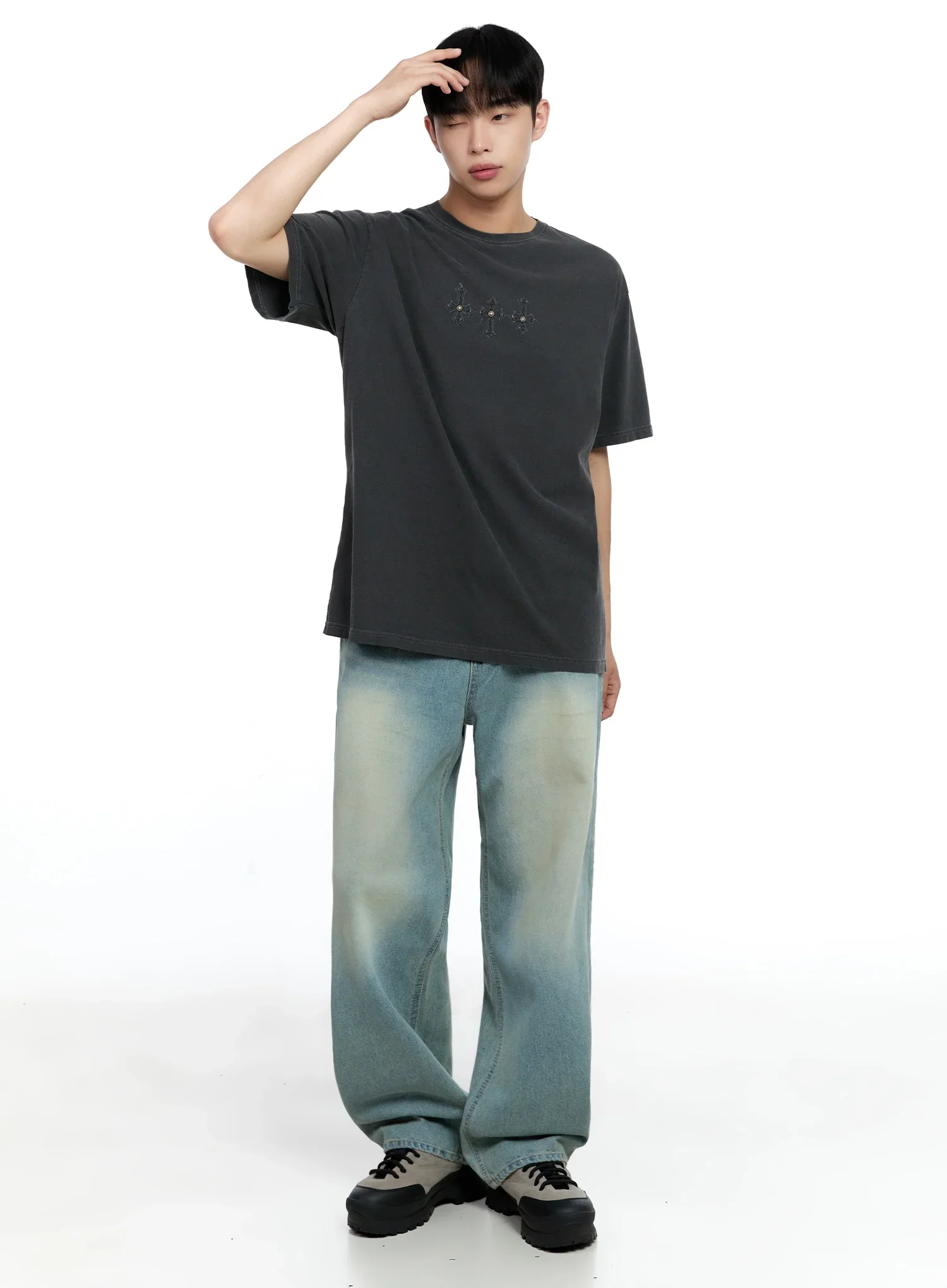 Men's Light-Wash Baggy Jeans IG520 - Image 13