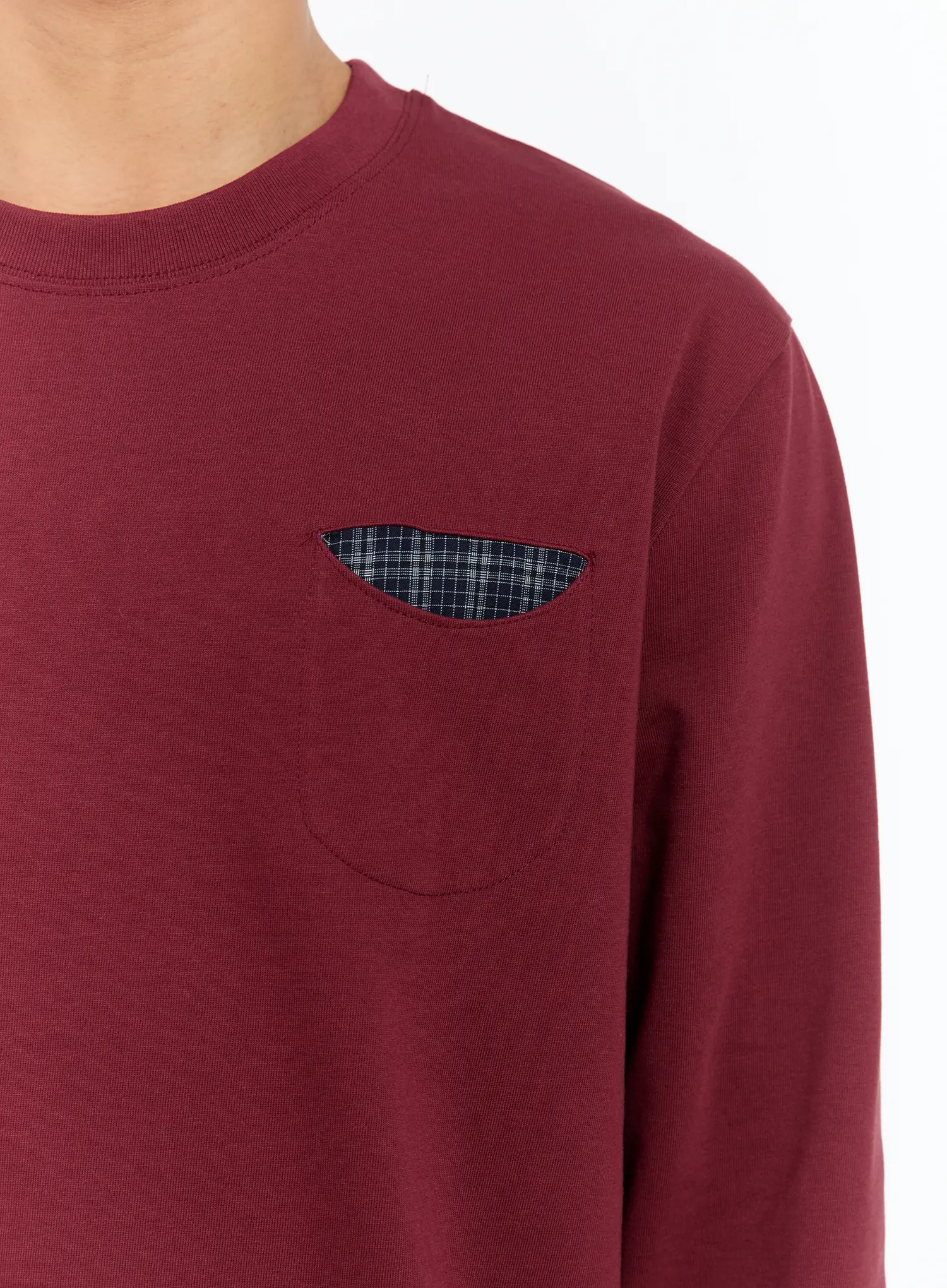 Men's Long Sleeve Tee with Plaid Pocket IM530 - Image 11