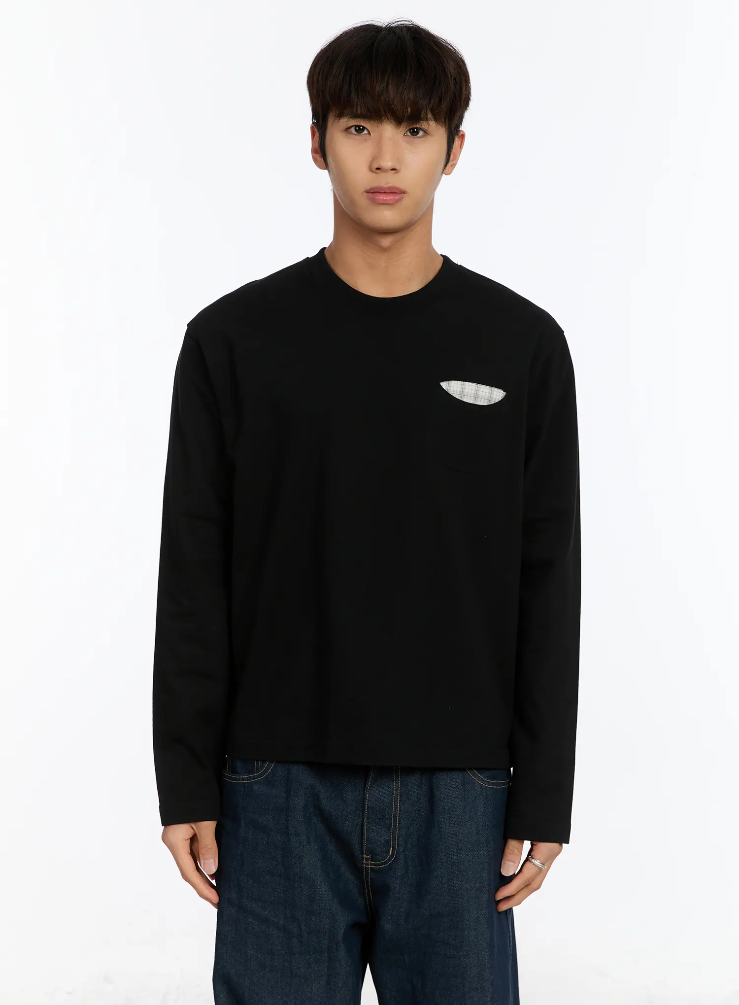 Men's Long Sleeve Tee with Plaid Pocket IM530 - Image 14