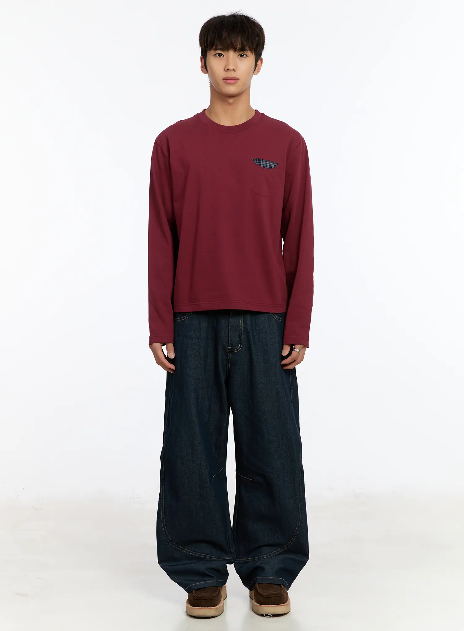 Men's Long Sleeve Tee with Plaid Pocket IM530 - Image 4