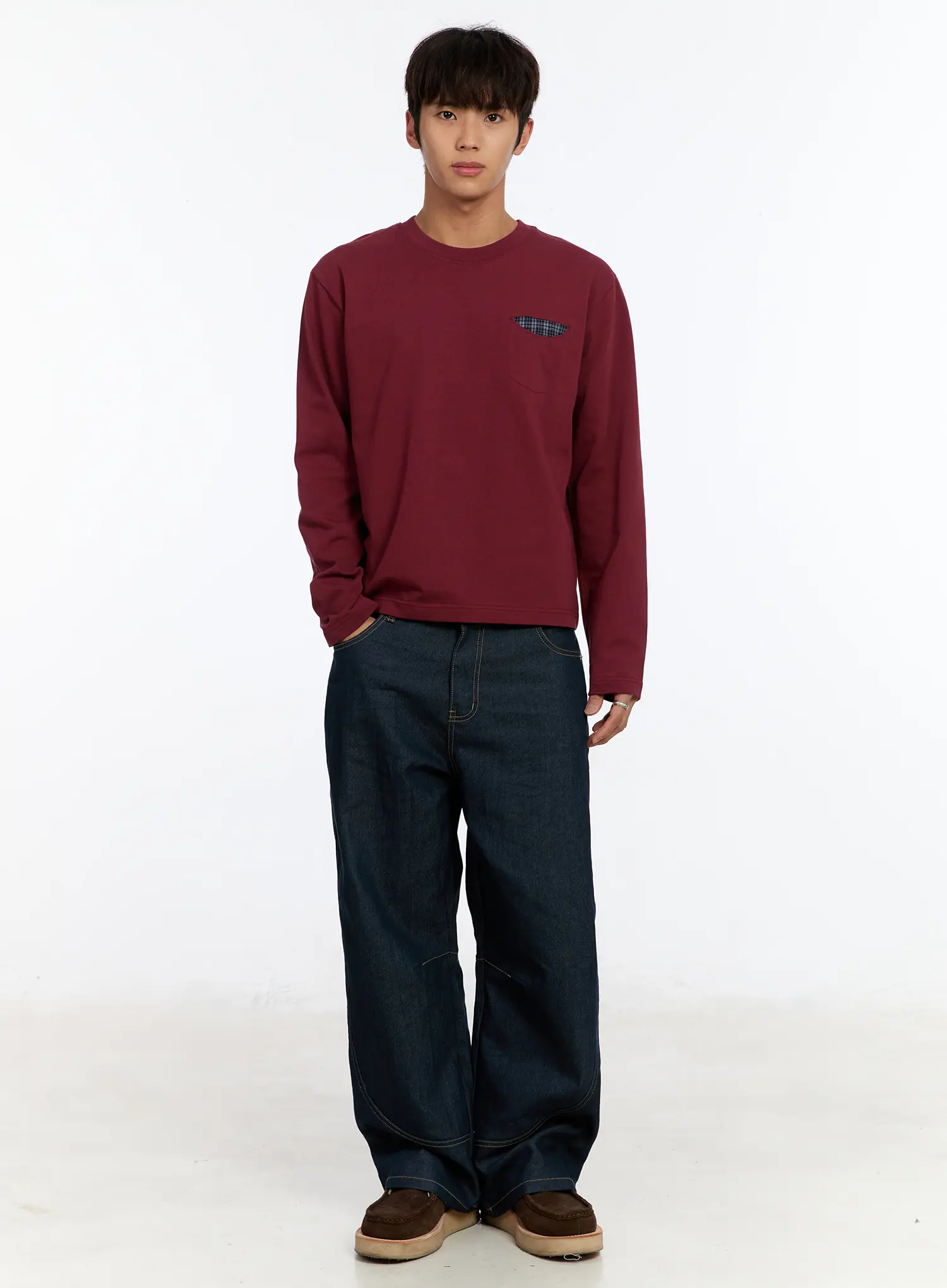 Men's Long Sleeve Tee with Plaid Pocket IM530 - Image 8