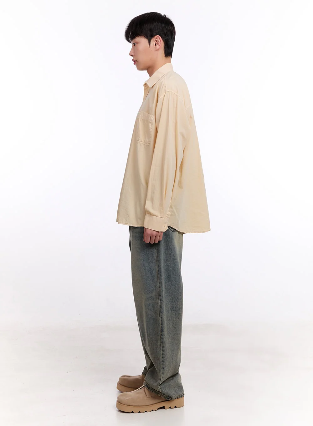 Men's Loose-Fit Long Sleeve Collared Shirt IM512 - Image 10