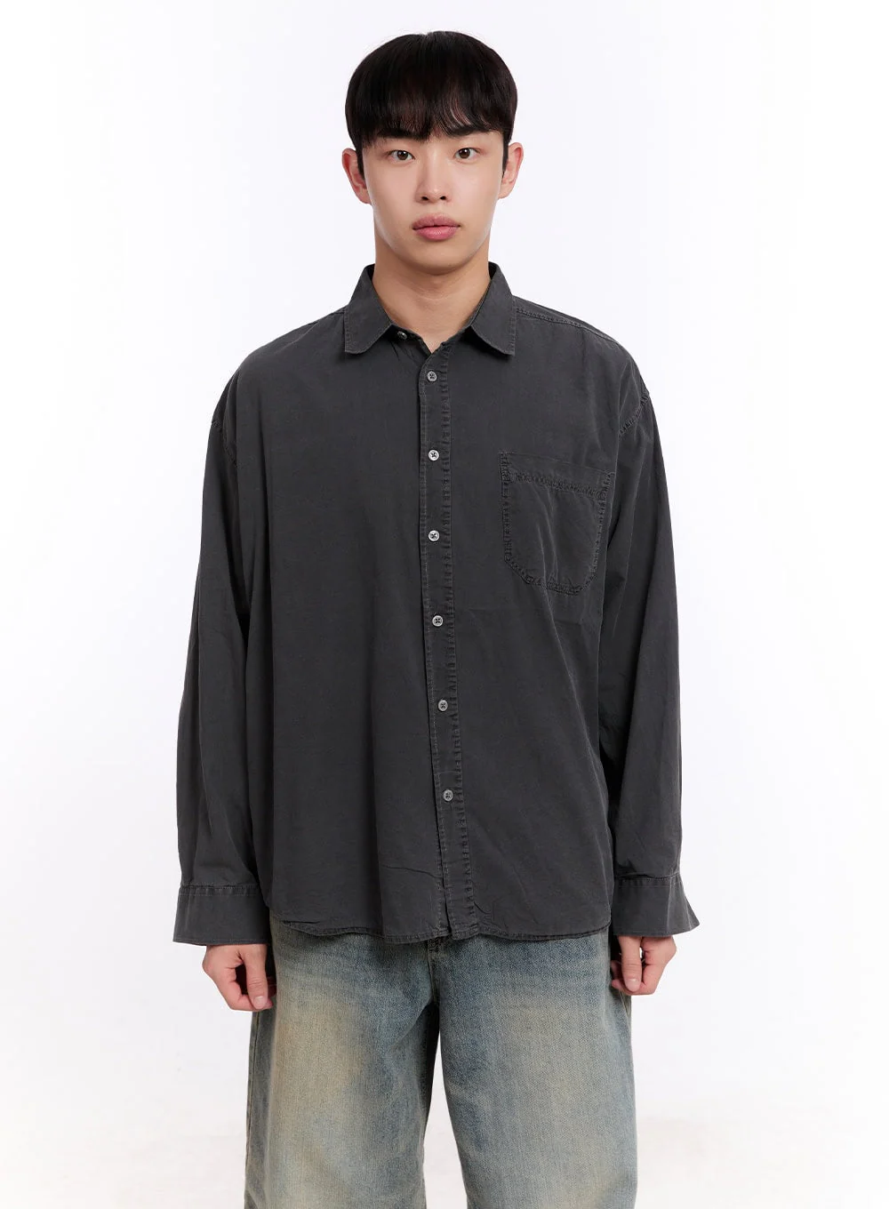 Men's Loose-Fit Long Sleeve Collared Shirt IM512 - Image 15