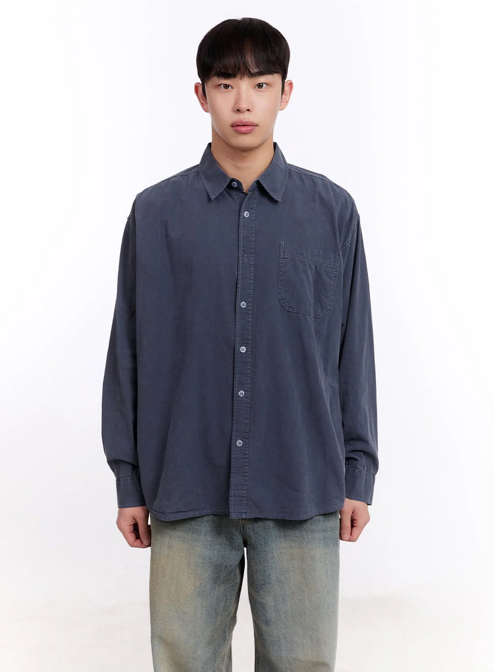Men's Loose-Fit Long Sleeve Collared Shirt IM512 - Image 16