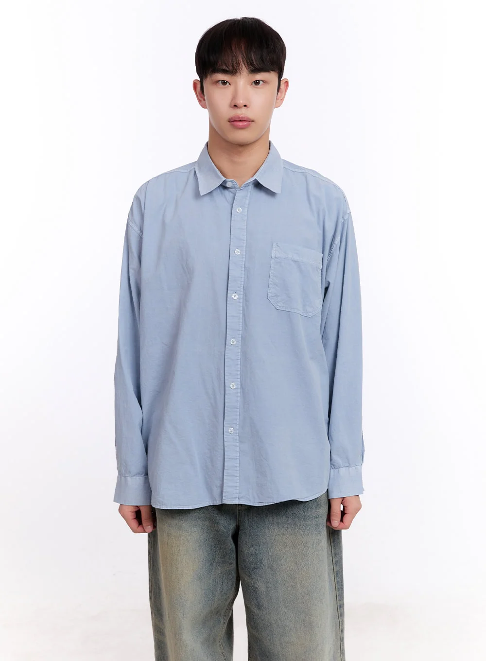 Men's Loose-Fit Long Sleeve Collared Shirt IM512 - Image 17