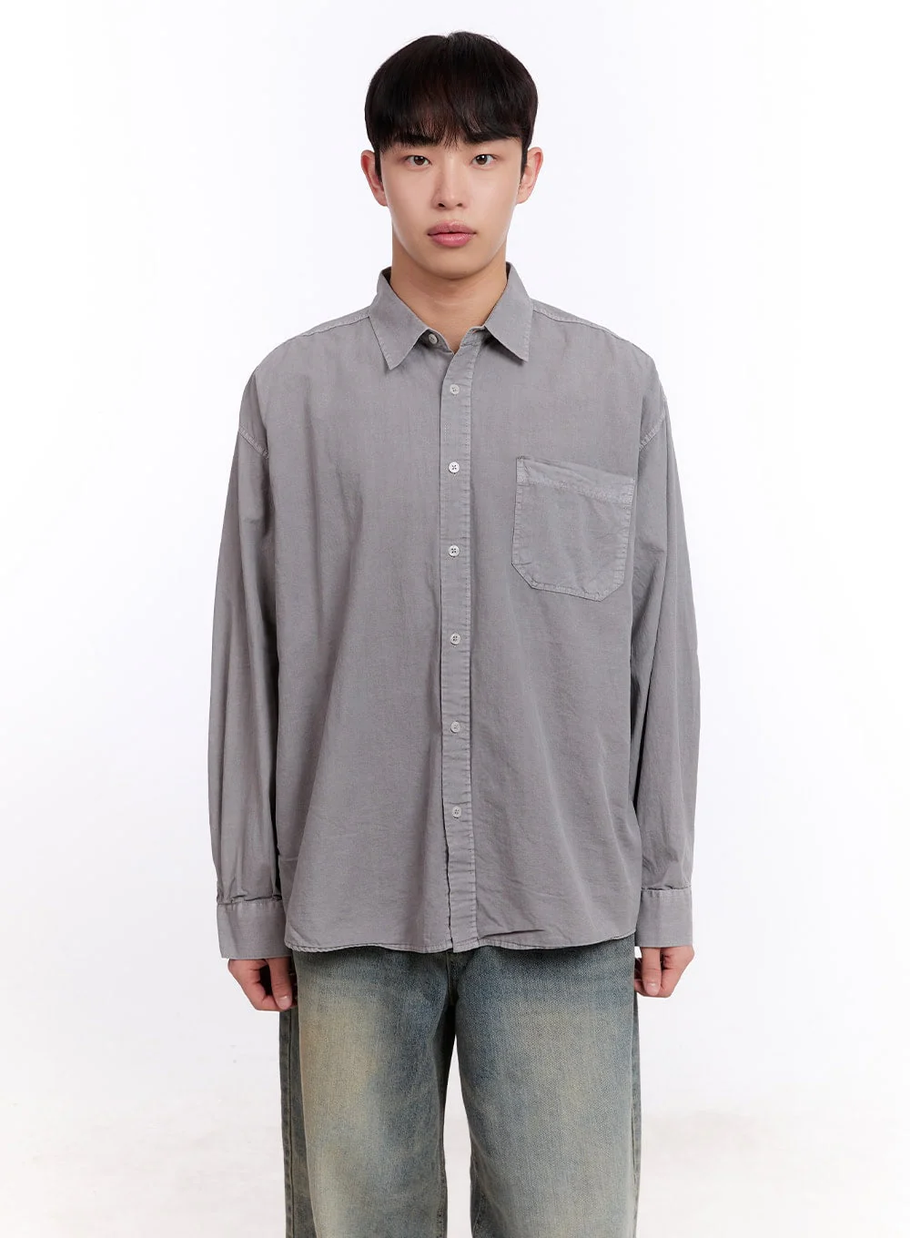 Men's Loose-Fit Long Sleeve Collared Shirt IM512 - Image 18
