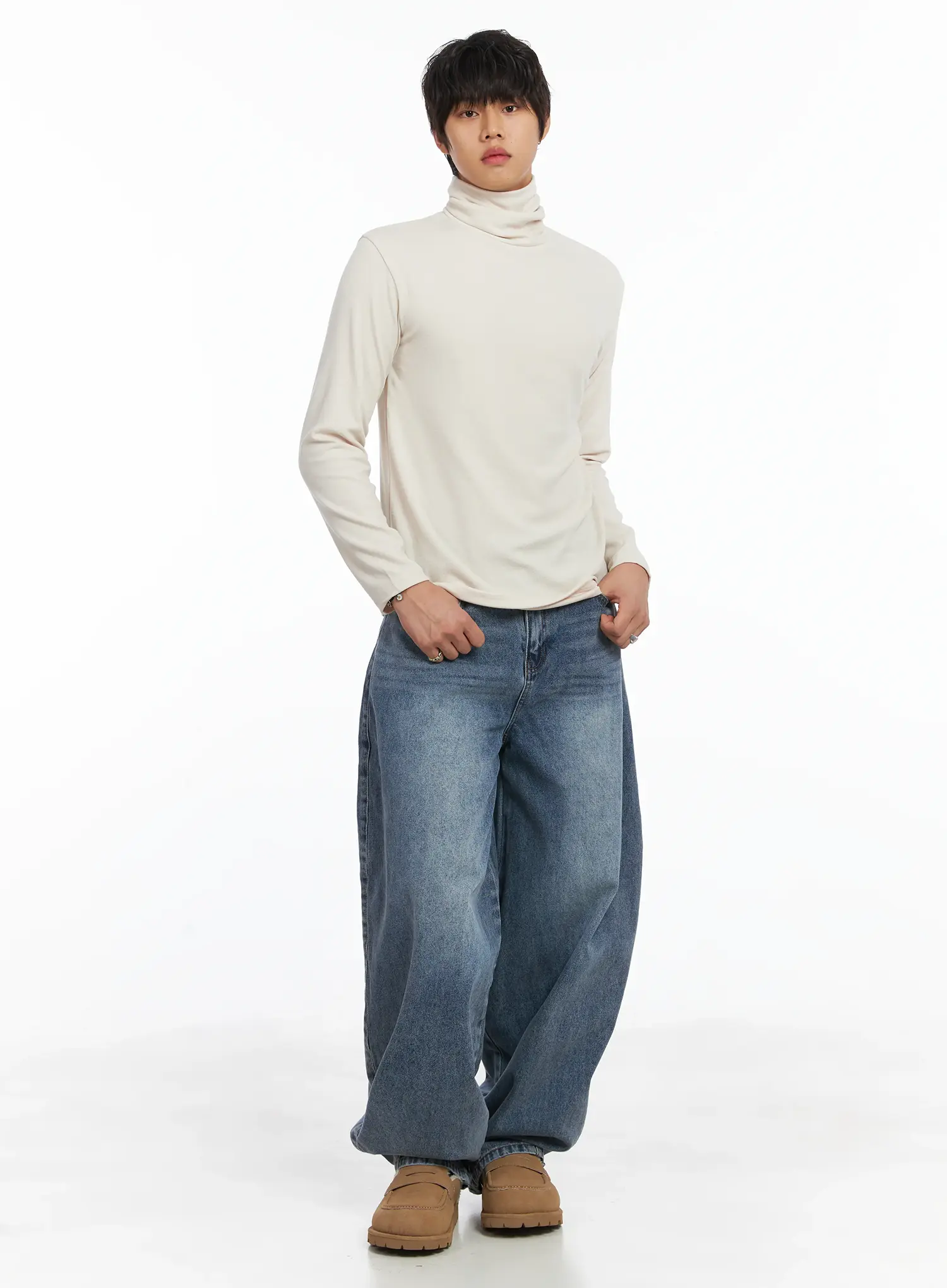 Men's Loose Fit Turtleneck Long Sleeve Top IJ512 - Image 2
