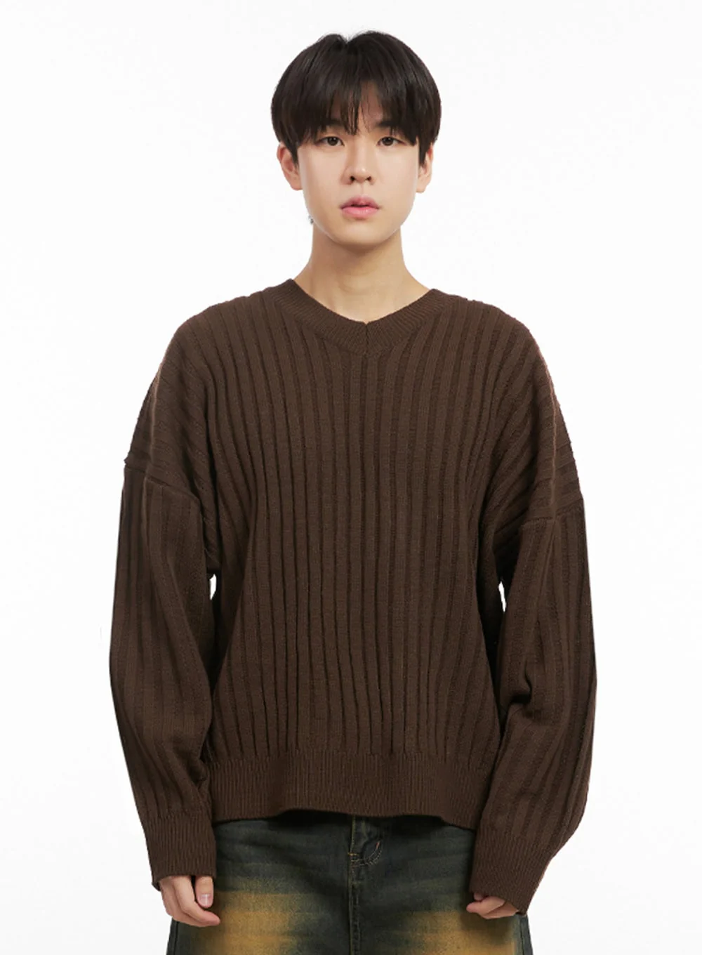 Men's Loose-Fit V-Neck Sweater IJ517 - Image 11