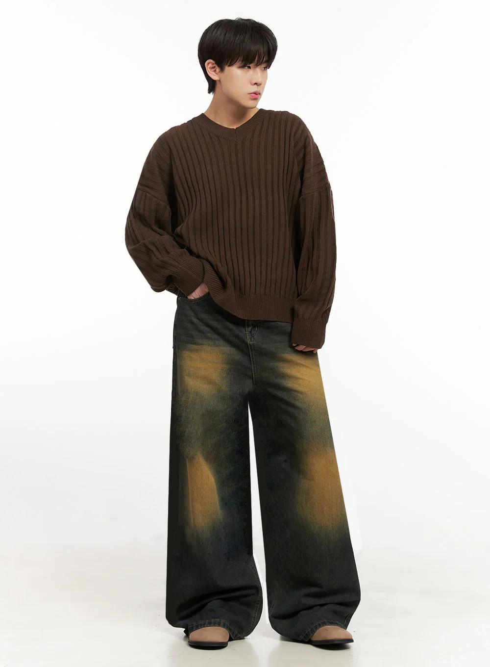 Men's Loose-Fit V-Neck Sweater IJ517 - Image 2