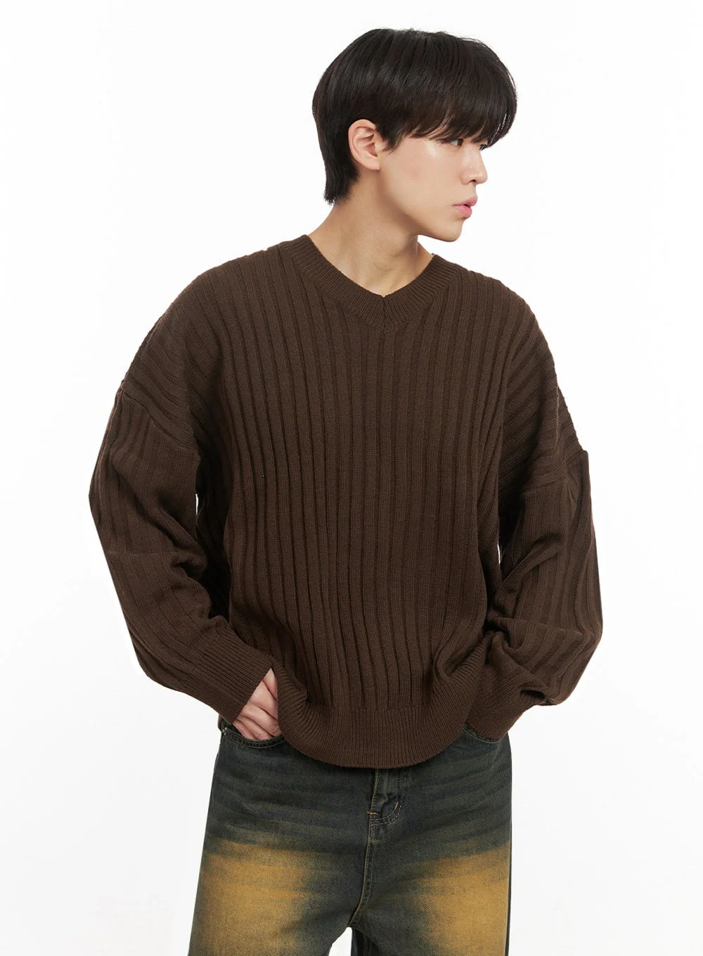 Men's Loose-Fit V-Neck Sweater IJ517 - Image 4