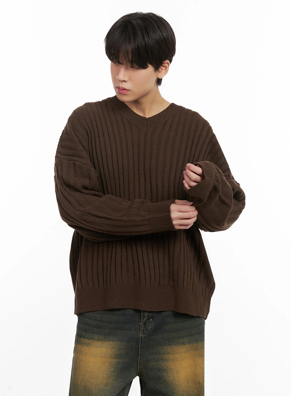 Men's Loose-Fit V-Neck Sweater IJ517 - Image 5