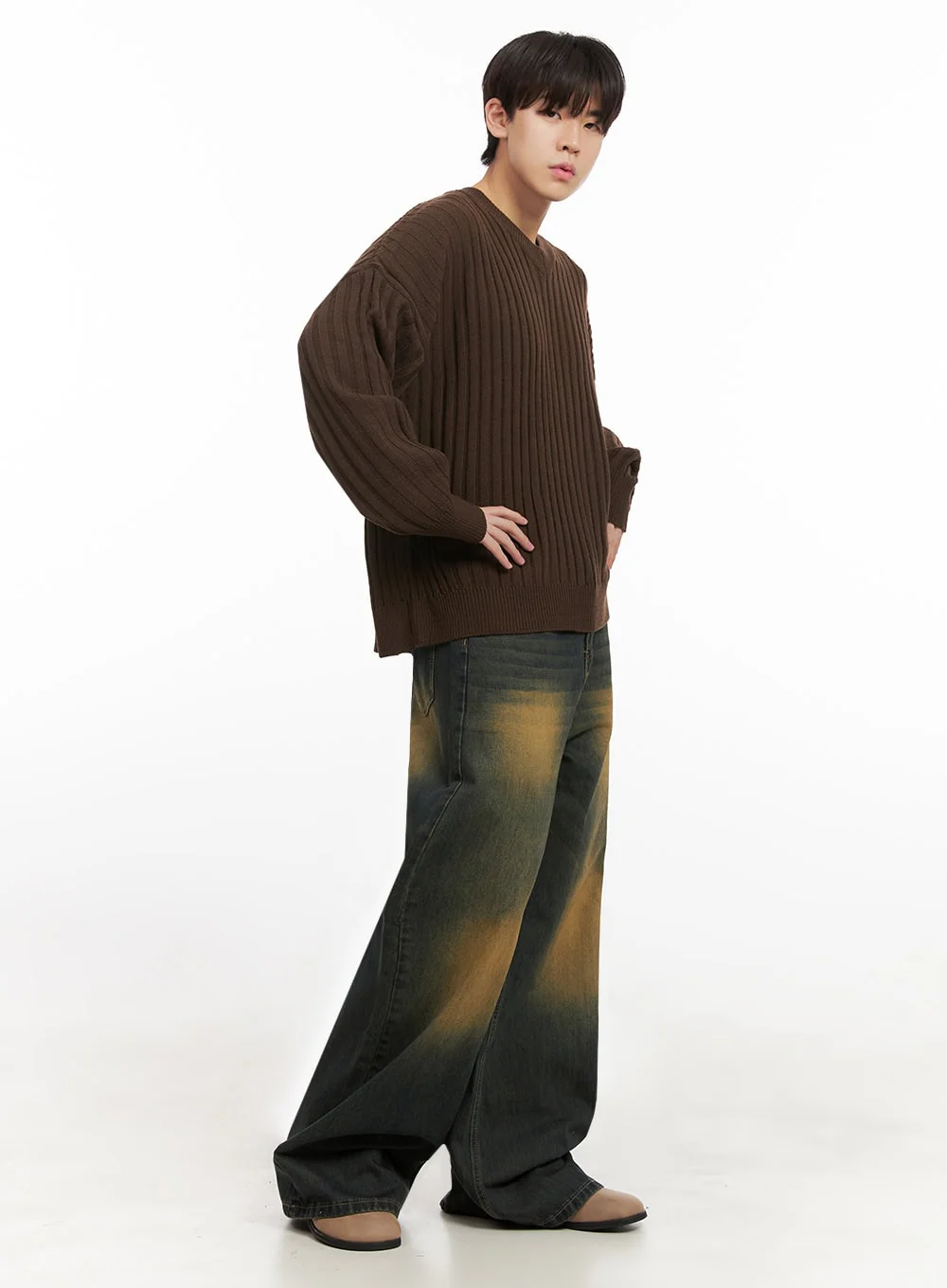 Men's Loose-Fit V-Neck Sweater IJ517 - Image 7