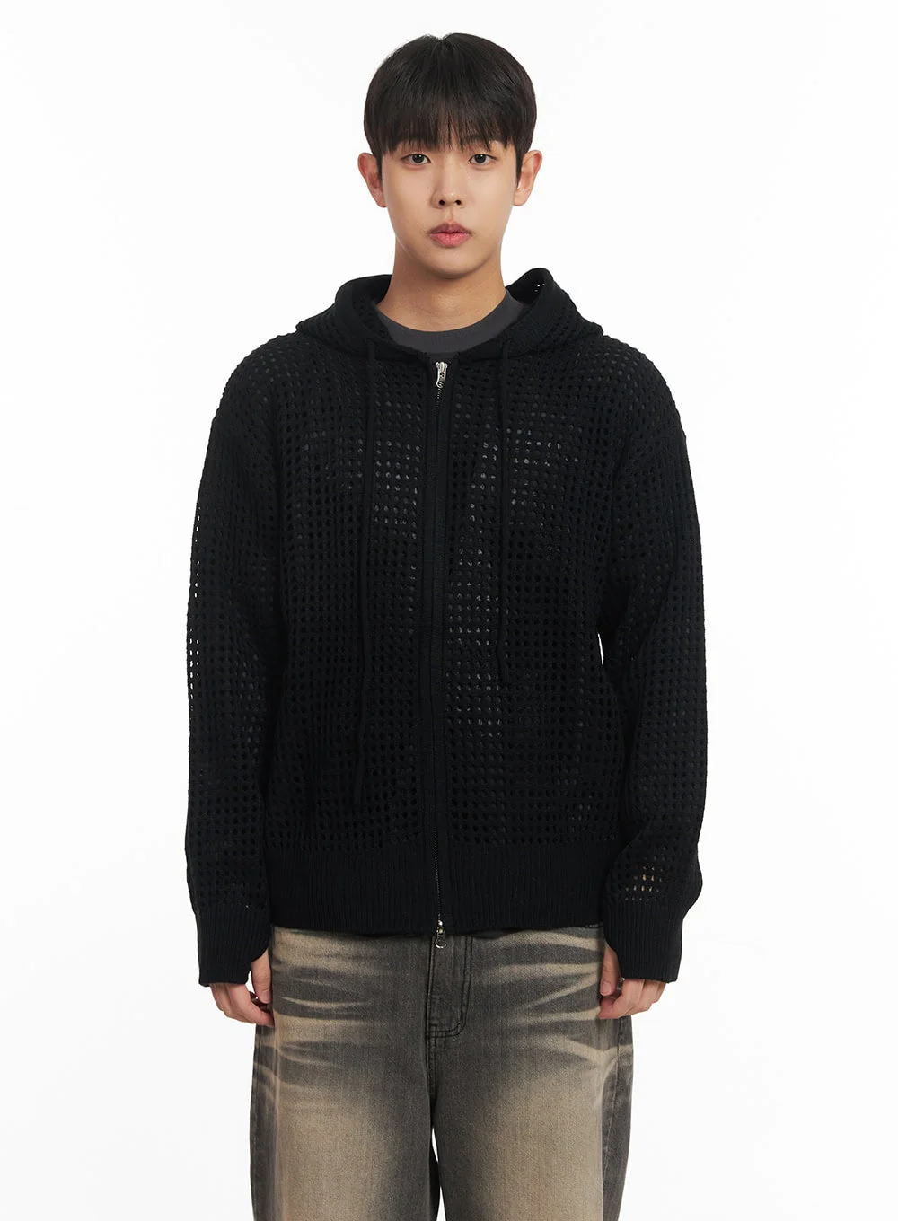 Men's Mesh Knit Hooded Zip-Up Jacket IM514 - Image 14
