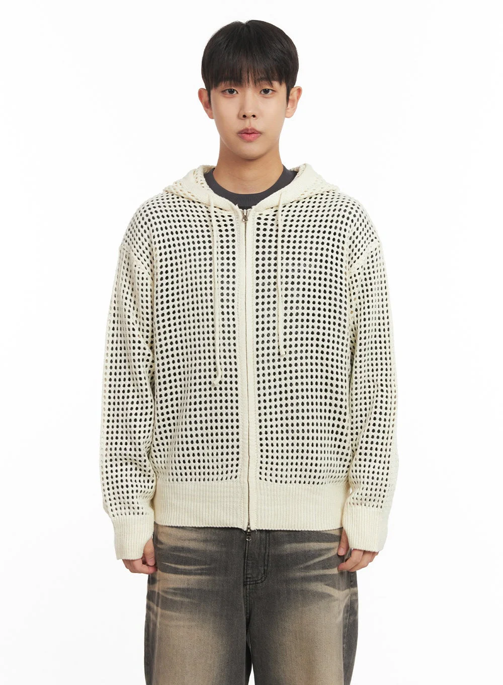 Men's Mesh Knit Hooded Zip-Up Jacket IM514 - Image 15