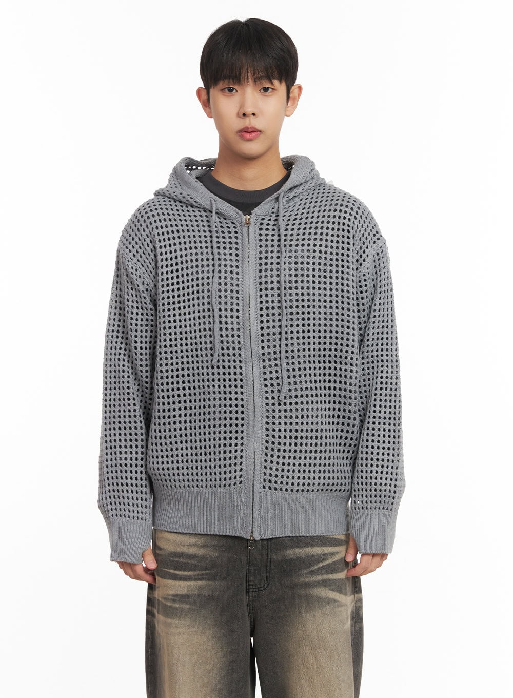 Men's Mesh Knit Hooded Zip-Up Jacket IM514 - Image 16
