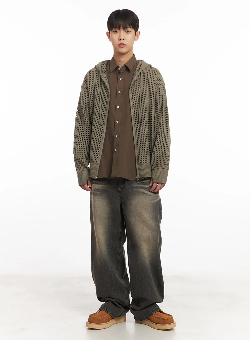 Men's Mesh Knit Hooded Zip-Up Jacket IM514 - Image 2
