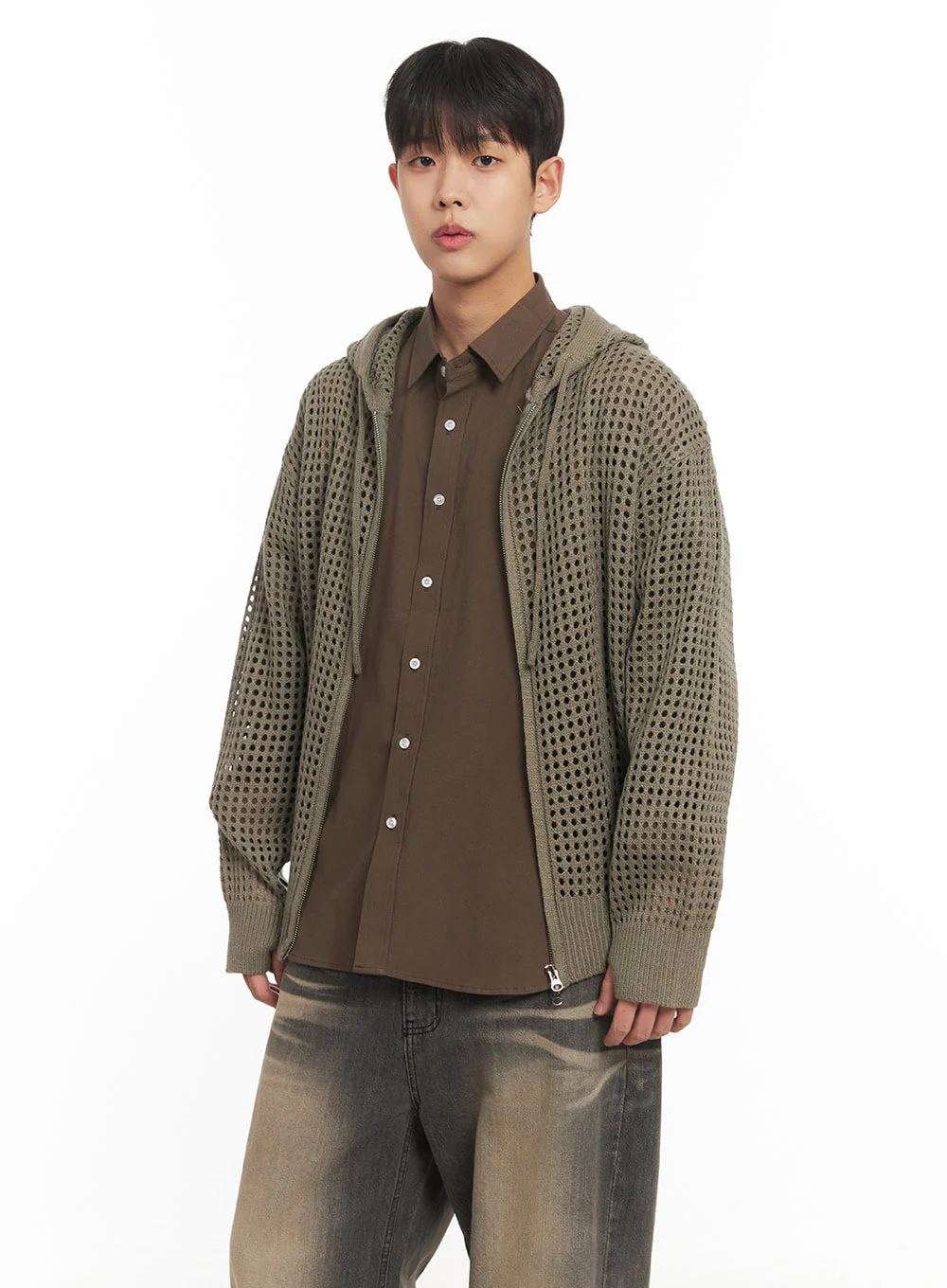 Men's Mesh Knit Hooded Zip-Up Jacket IM514 - Image 3