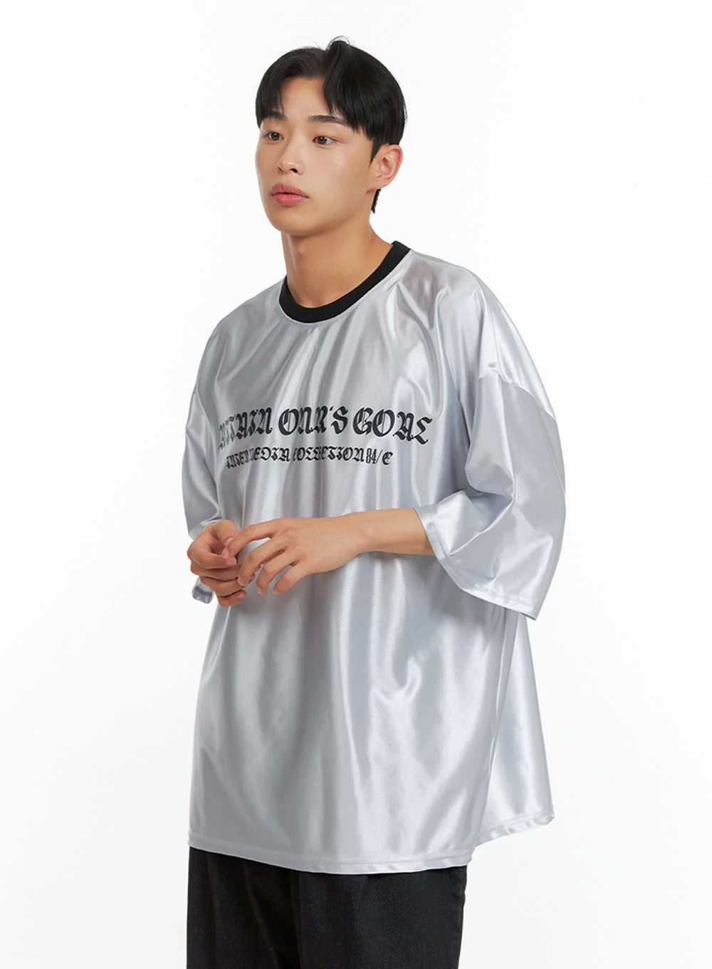 Men's Metallic Lettering T-Shirt IU412 - Image 5