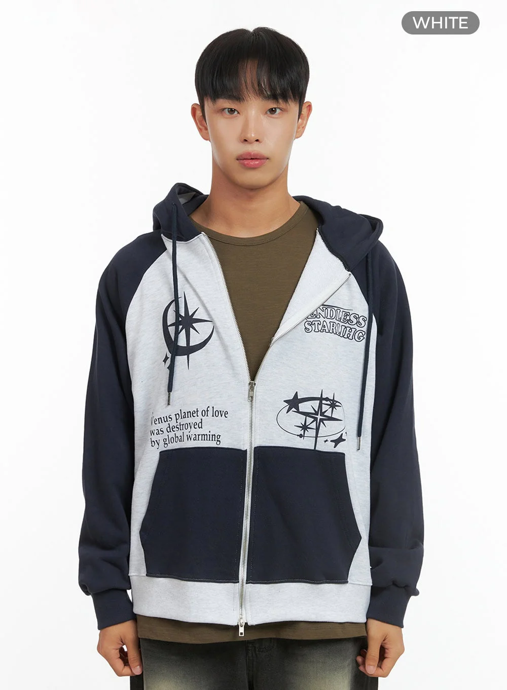 Men's Mixed Color Graphic Zip-Up Cotton Hoodie IS420 - Image 11