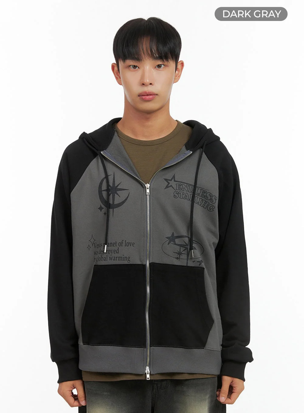Men's Mixed Color Graphic Zip-Up Cotton Hoodie IS420 - Image 12