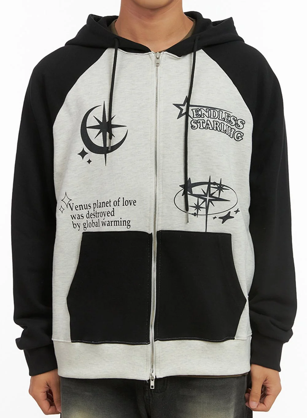 Men's Mixed Color Graphic Zip-Up Cotton Hoodie IS420 - Image 3