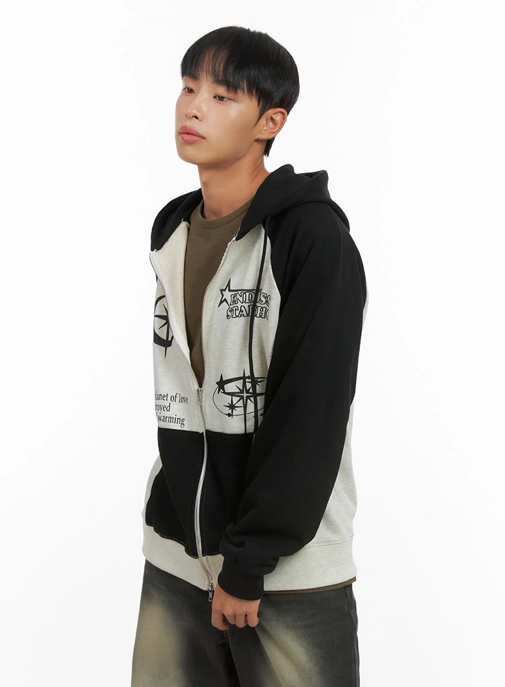 Men's Mixed Color Graphic Zip-Up Cotton Hoodie IS420 - Image 4