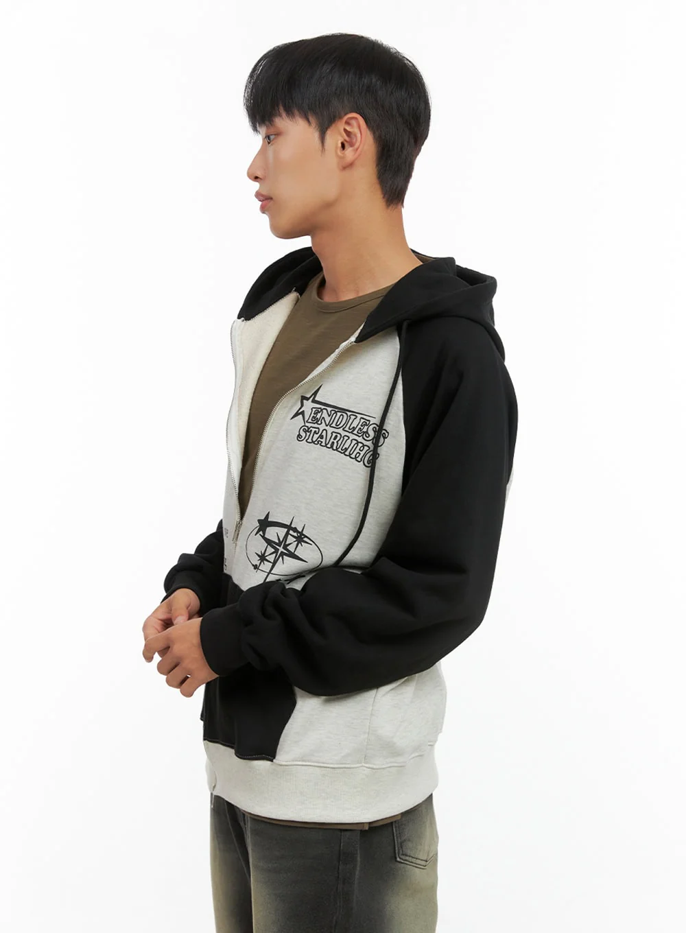 Men's Mixed Color Graphic Zip-Up Cotton Hoodie IS420 - Image 5