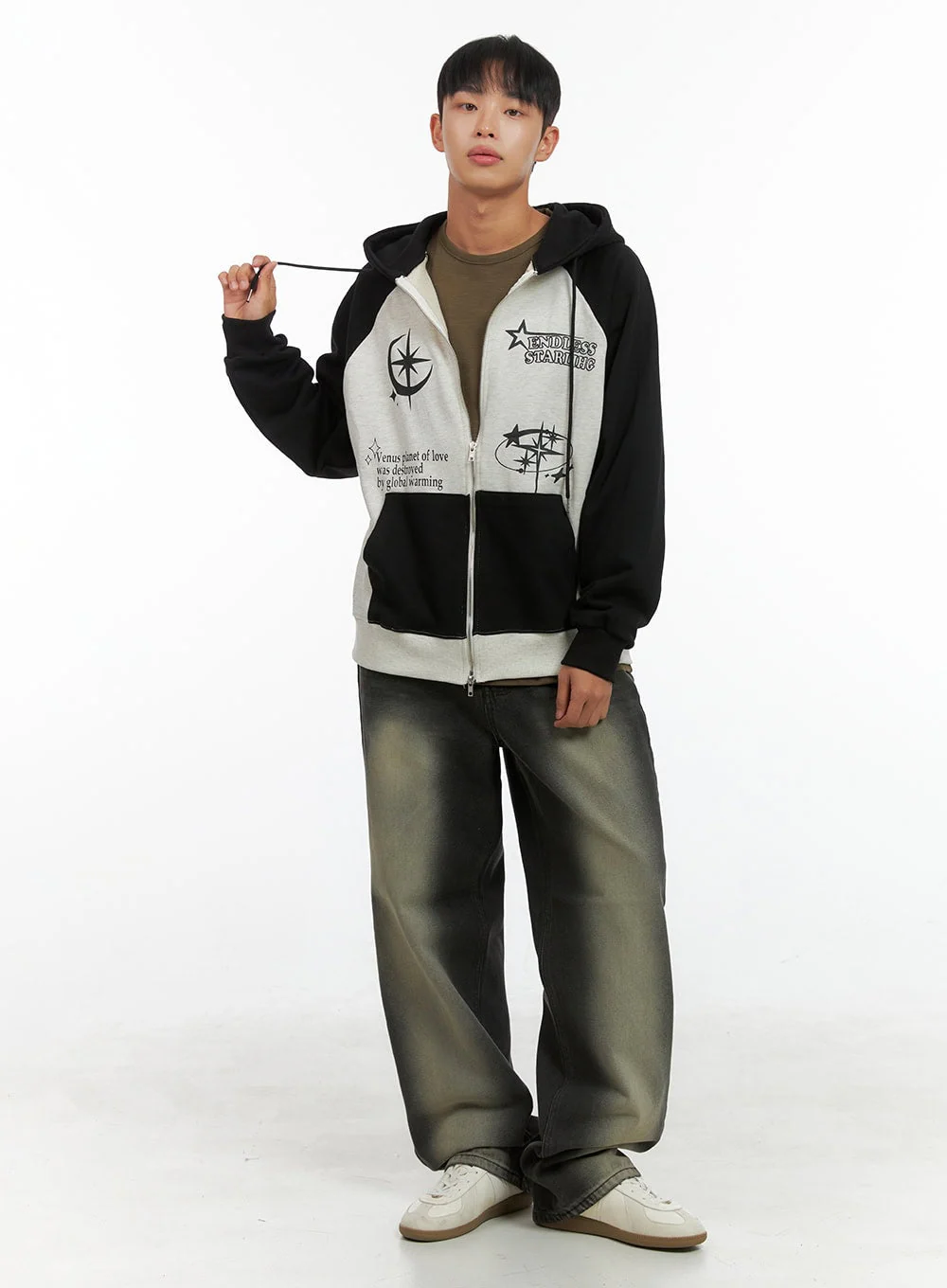 Men's Mixed Color Graphic Zip-Up Cotton Hoodie IS420 - Image 7