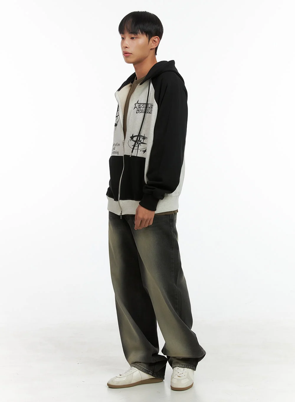 Men's Mixed Color Graphic Zip-Up Cotton Hoodie IS420 - Image 8