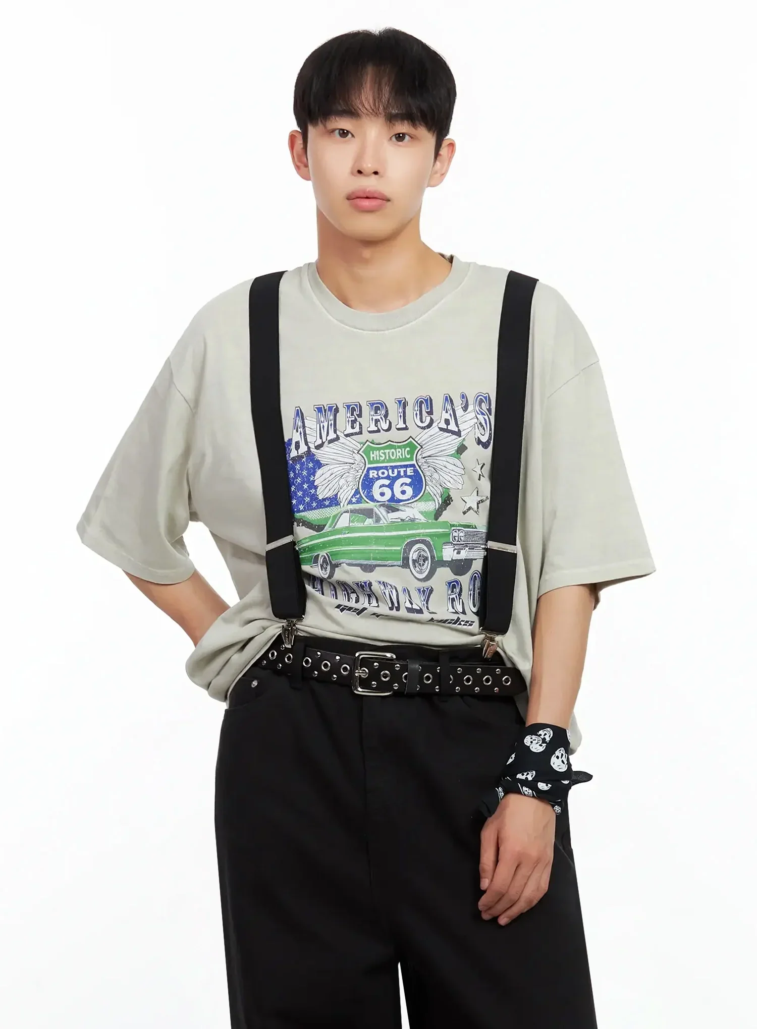 Men's Multi-Eyelet Grommet Belt IL516 - Image 3