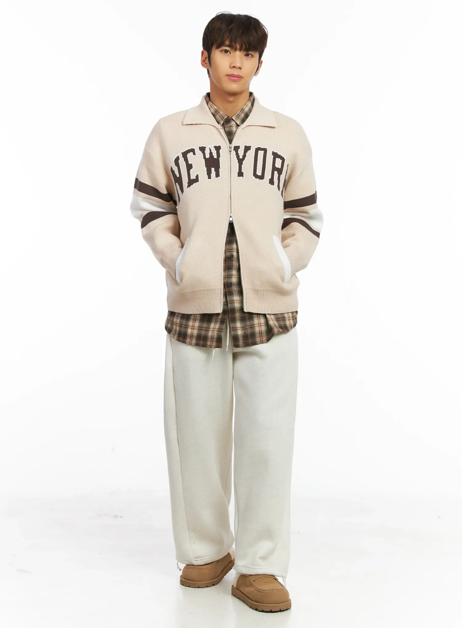 Men's New York Collar Zip-Up Cardigan IJ514