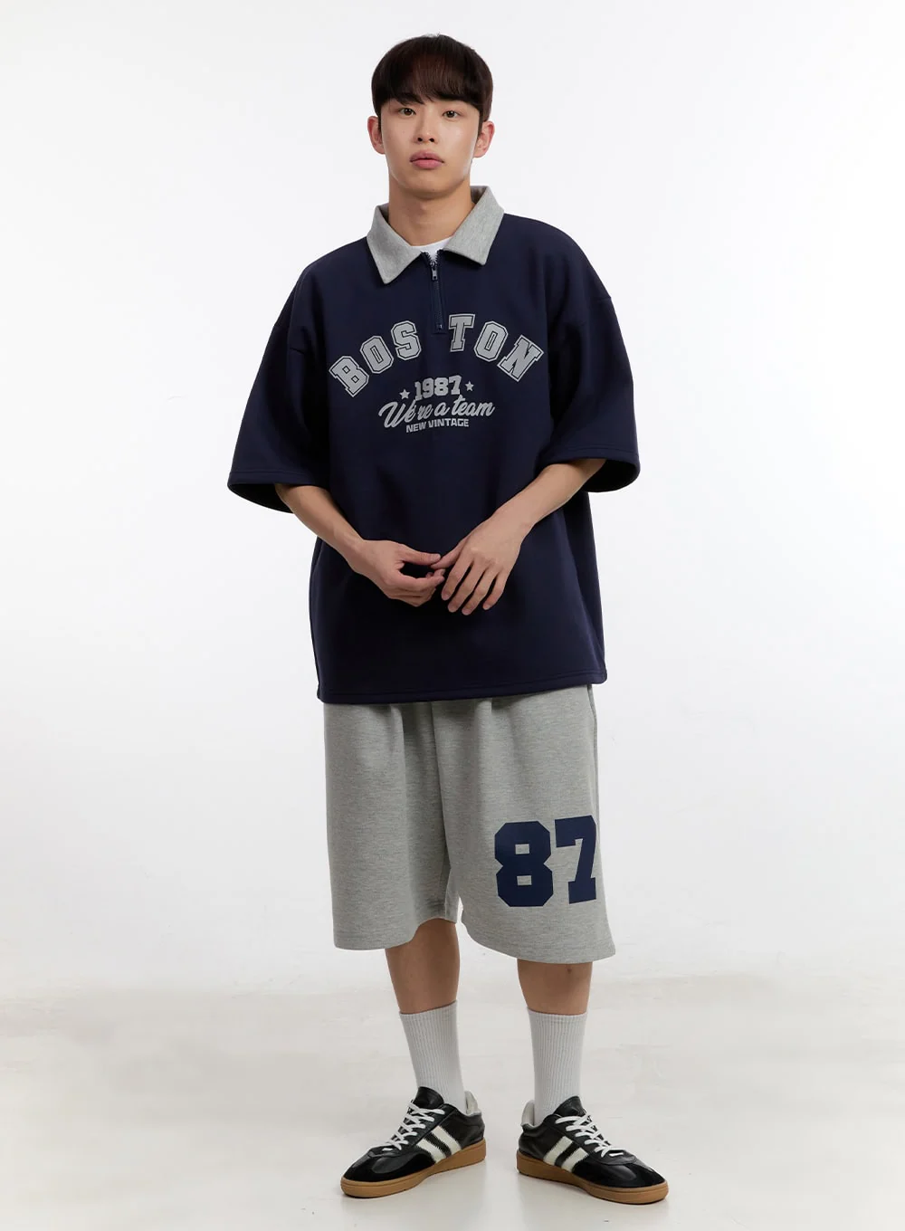 Men's Oversized Half-Zip Collared Sweatshirt IA504 - Image 10
