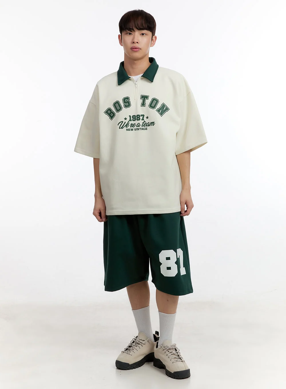 Men's Oversized Half-Zip Collared Sweatshirt IA504 - Image 11
