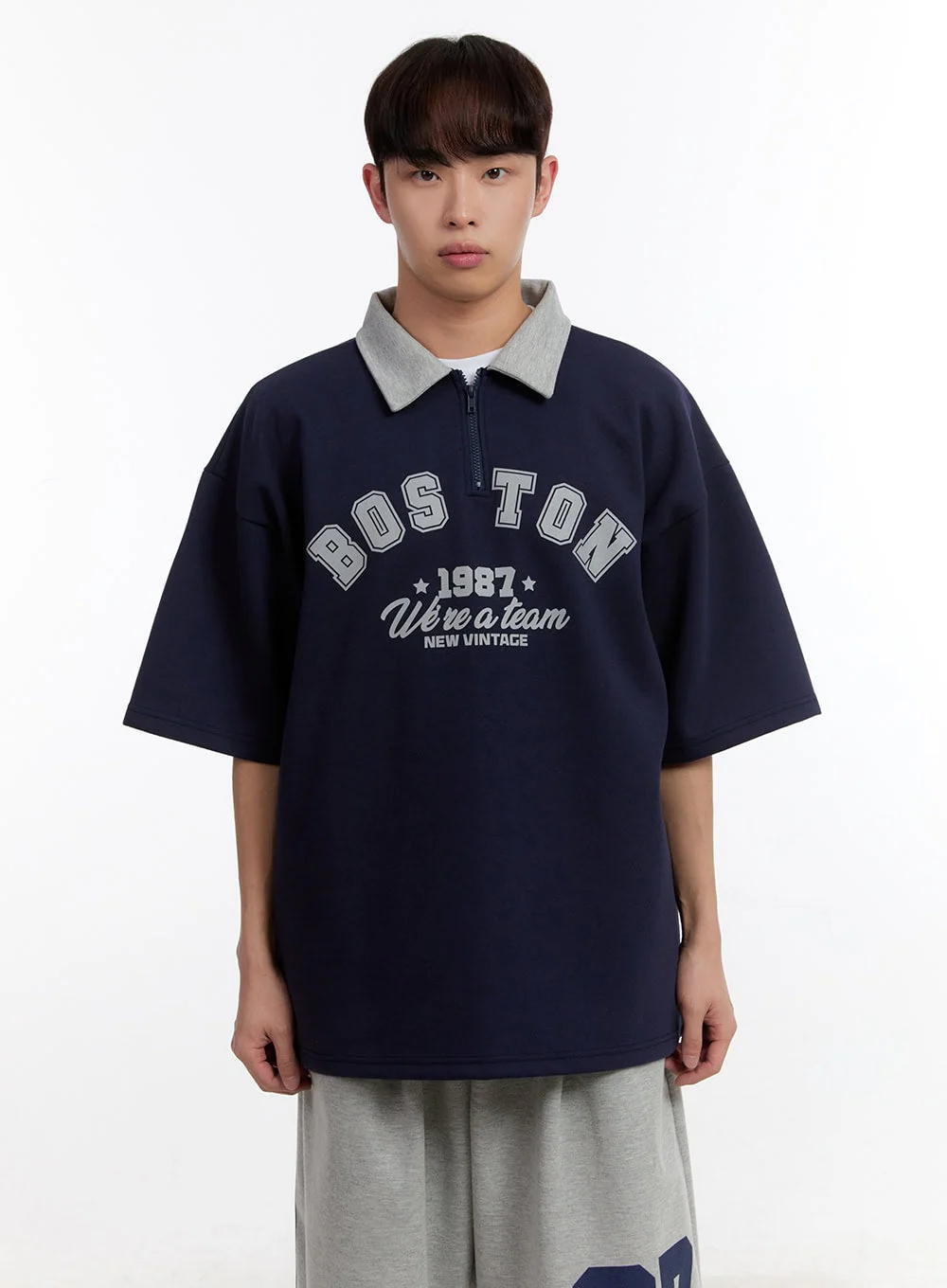 Men's Oversized Half-Zip Collared Sweatshirt IA504 - Image 13
