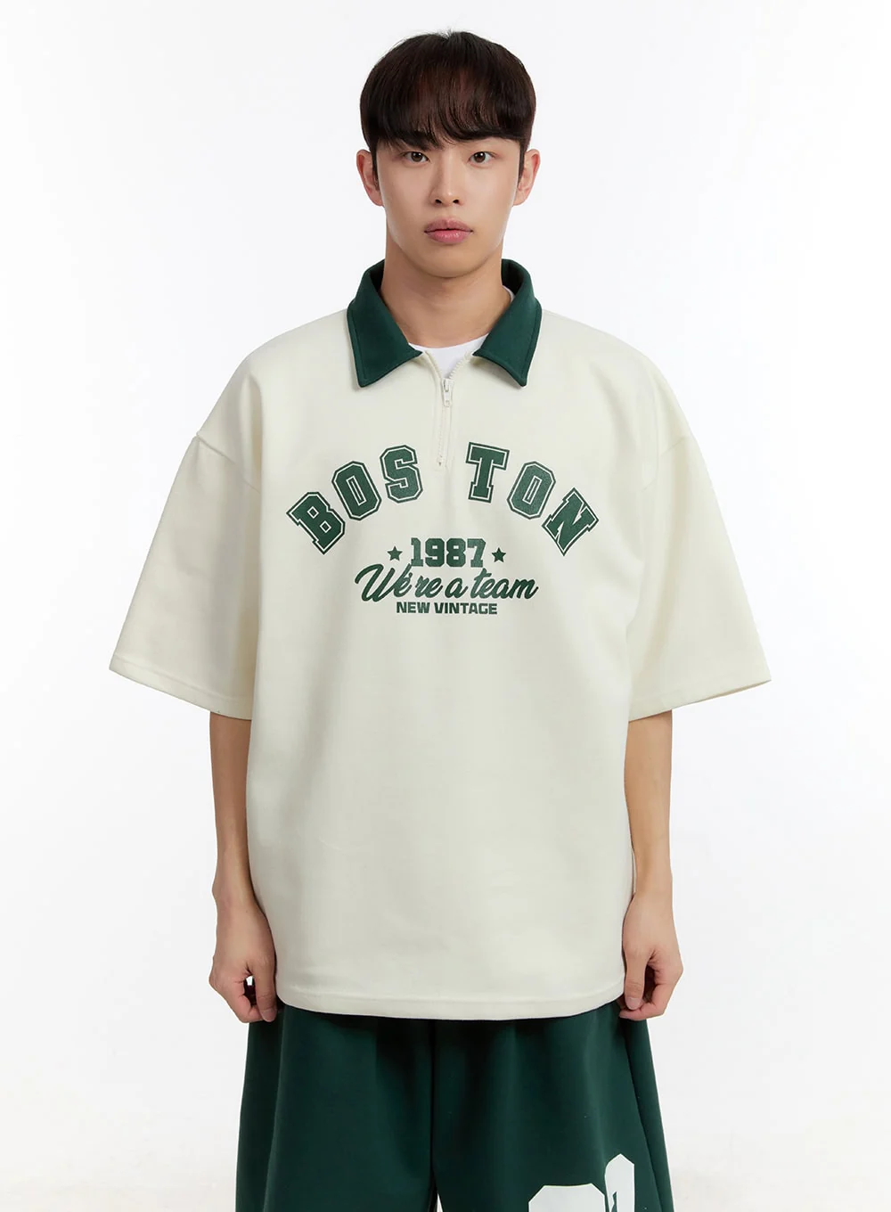 Men's Oversized Half-Zip Collared Sweatshirt IA504 - Image 14