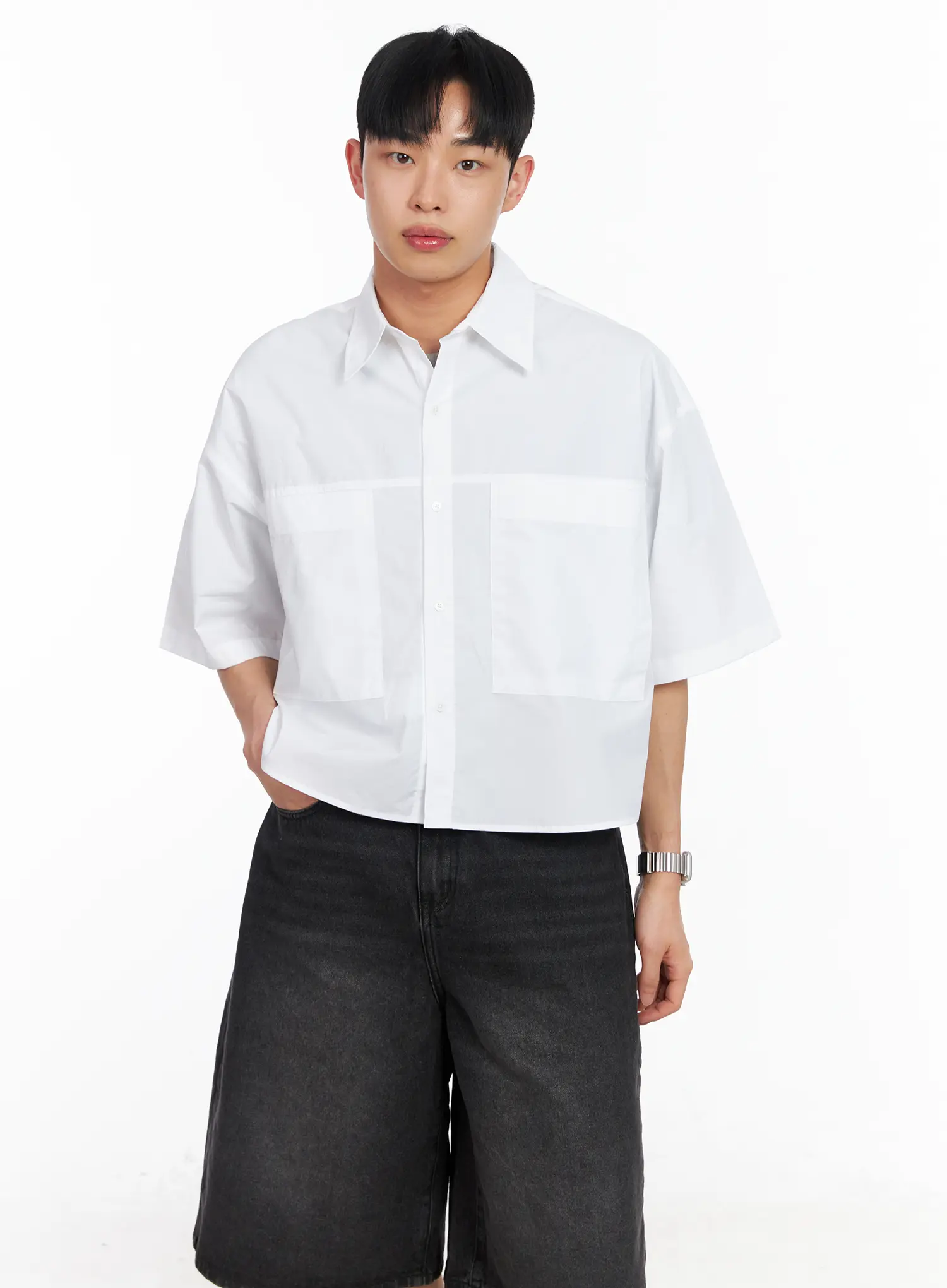 Men's Oversized Pocket Crop Shirt IA501 - Image 2