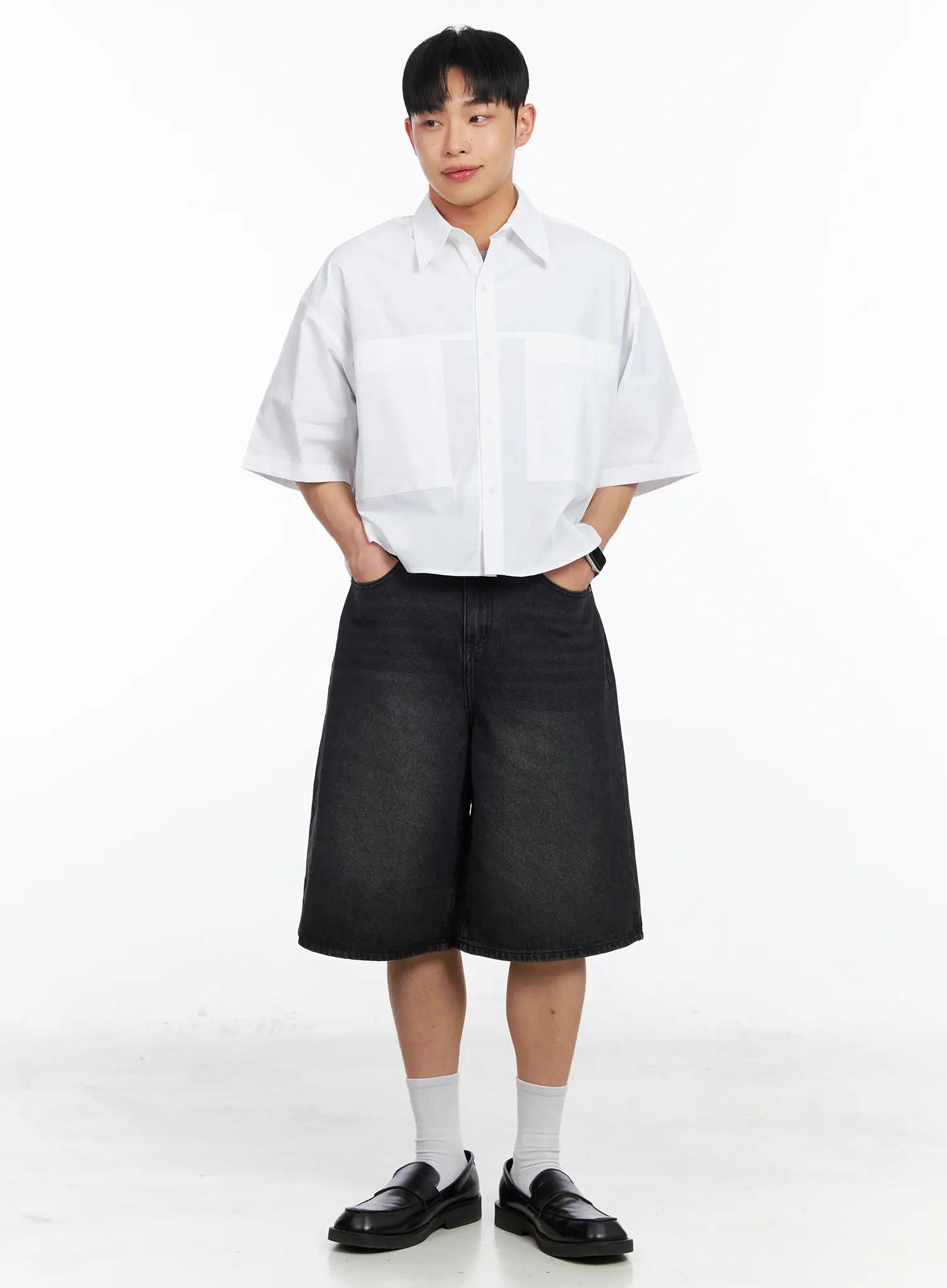 Men's Oversized Pocket Crop Shirt IA501 - Image 7
