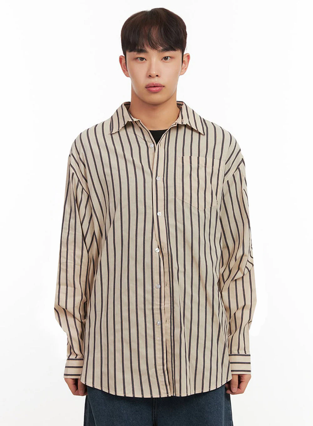Men's Oversized Stripe Collared Button-Up Shirt IF521 - Image 10