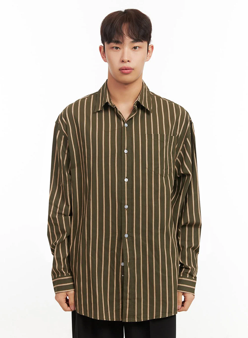 Men's Oversized Stripe Collared Button-Up Shirt IF521 - Image 11