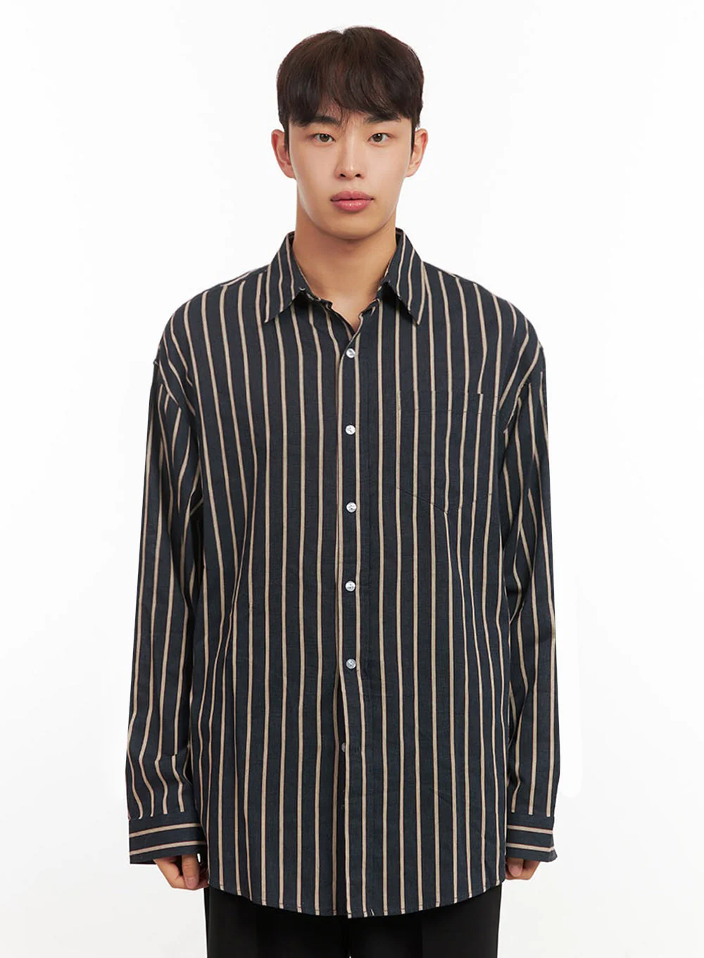 Men's Oversized Stripe Collared Button-Up Shirt IF521 - Image 12
