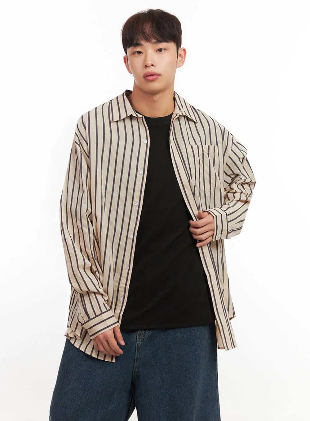 Men's Oversized Stripe Collared Button-Up Shirt IF521 - Image 5
