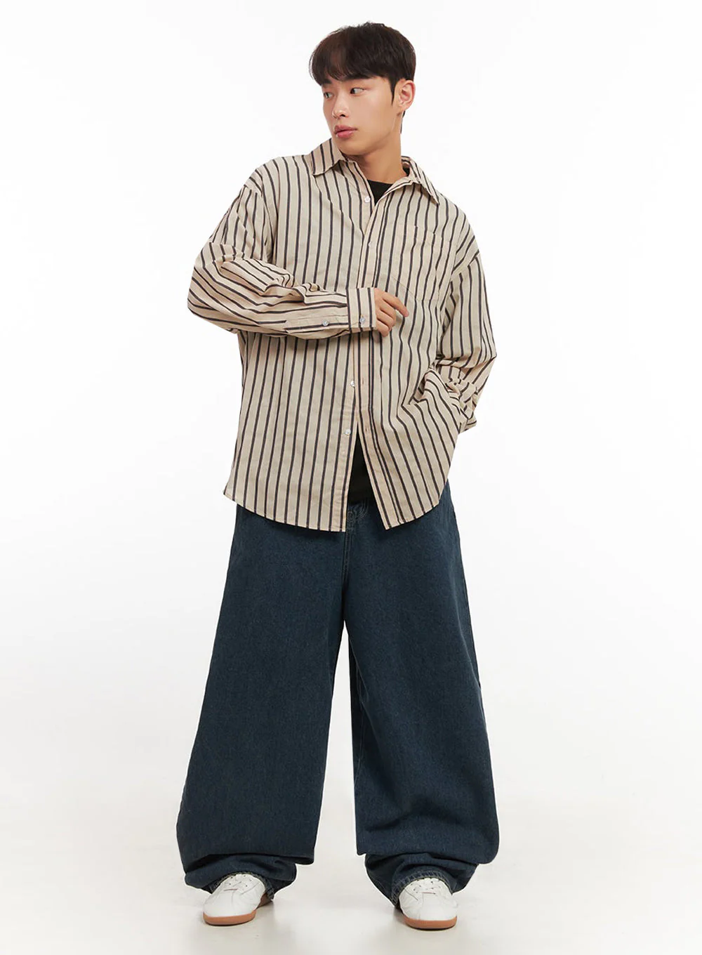 Men's Oversized Stripe Collared Button-Up Shirt IF521 - Image 6