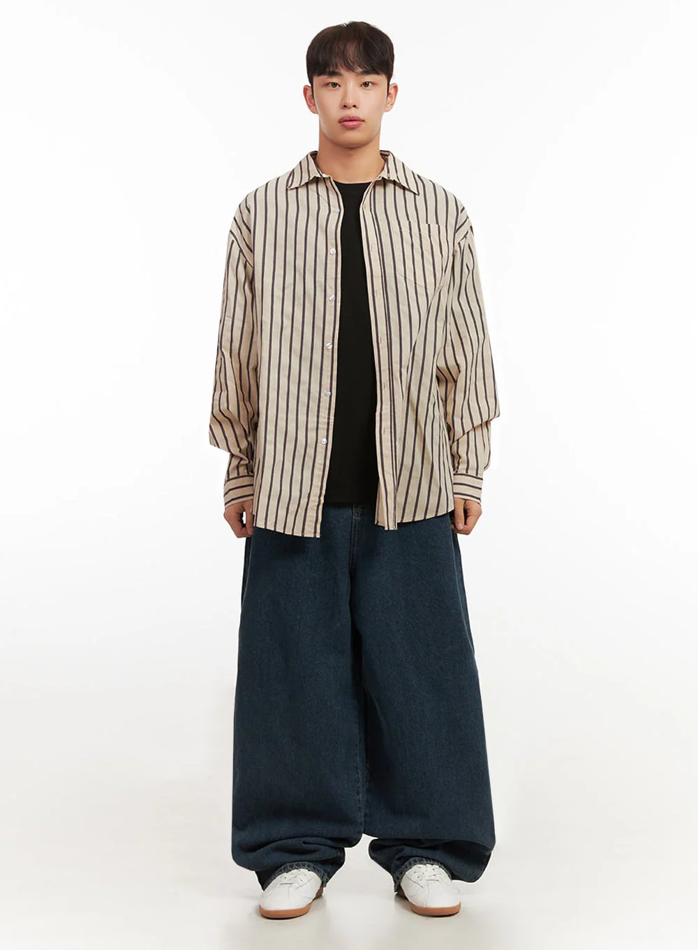 Men's Oversized Stripe Collared Button-Up Shirt IF521 - Image 7