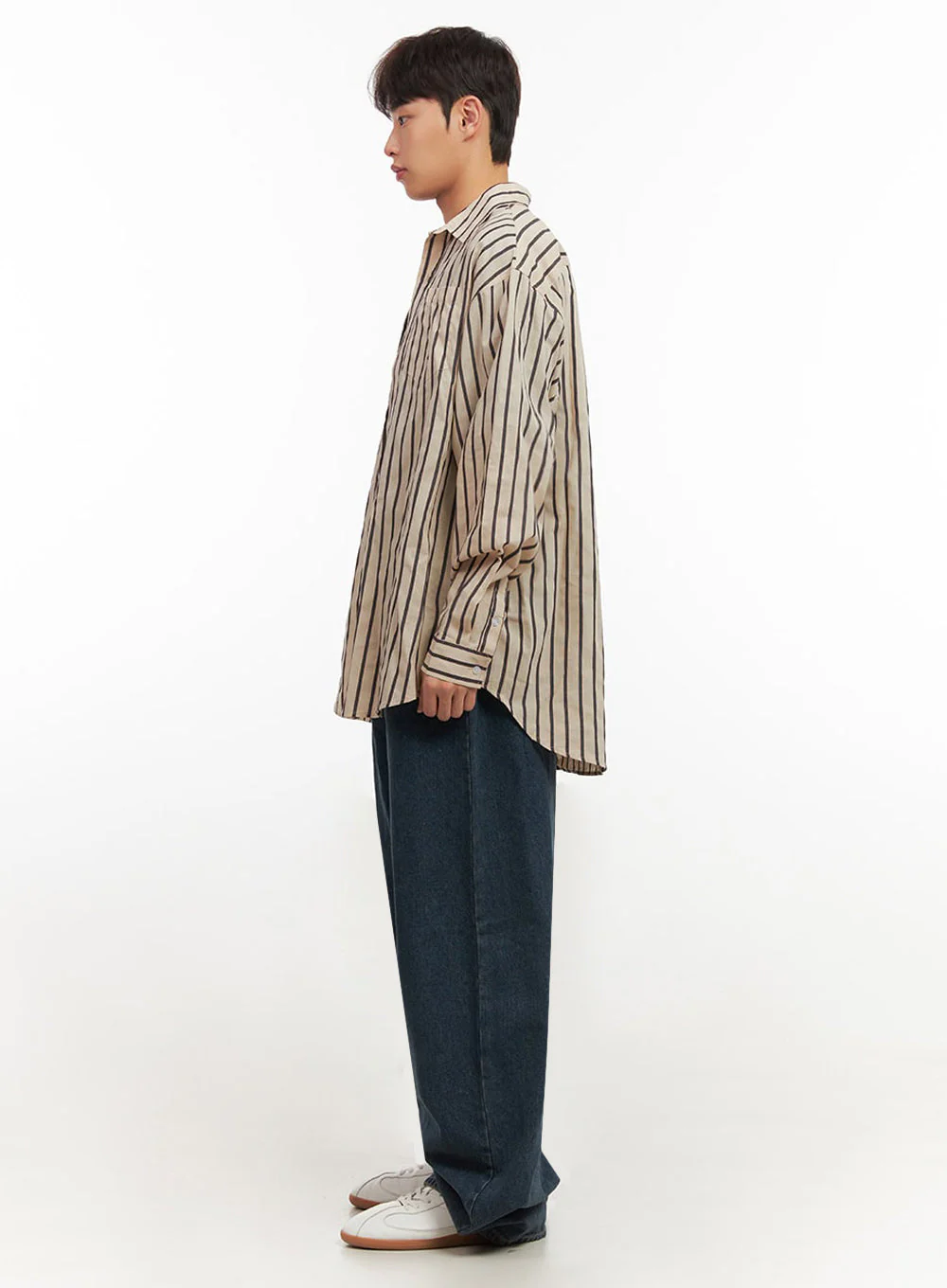 Men's Oversized Stripe Collared Button-Up Shirt IF521 - Image 8