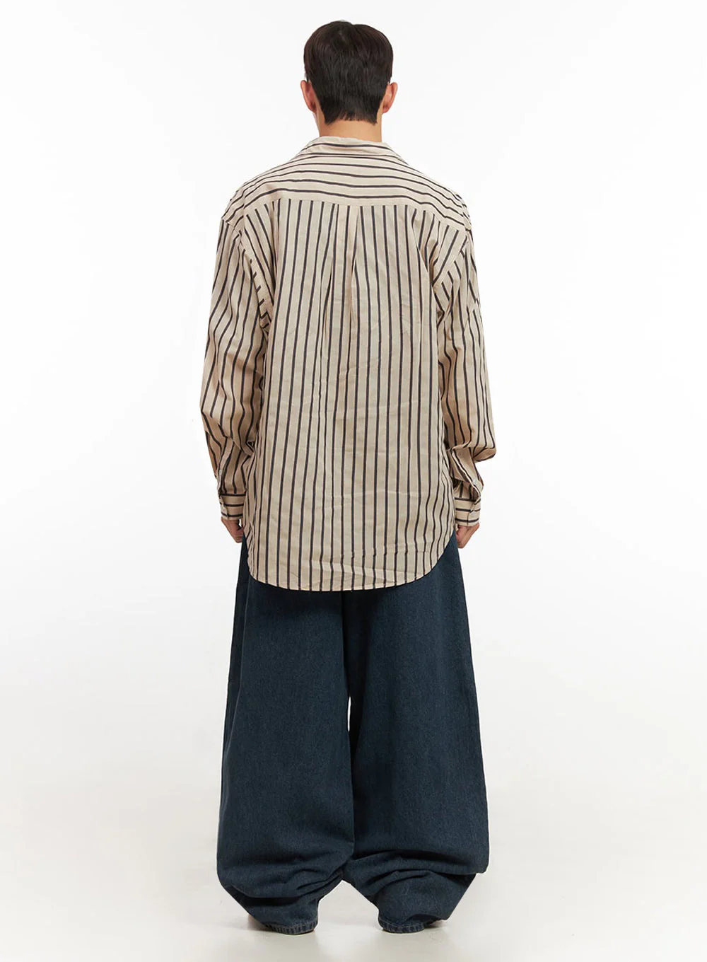 Men's Oversized Stripe Collared Button-Up Shirt IF521 - Image 9