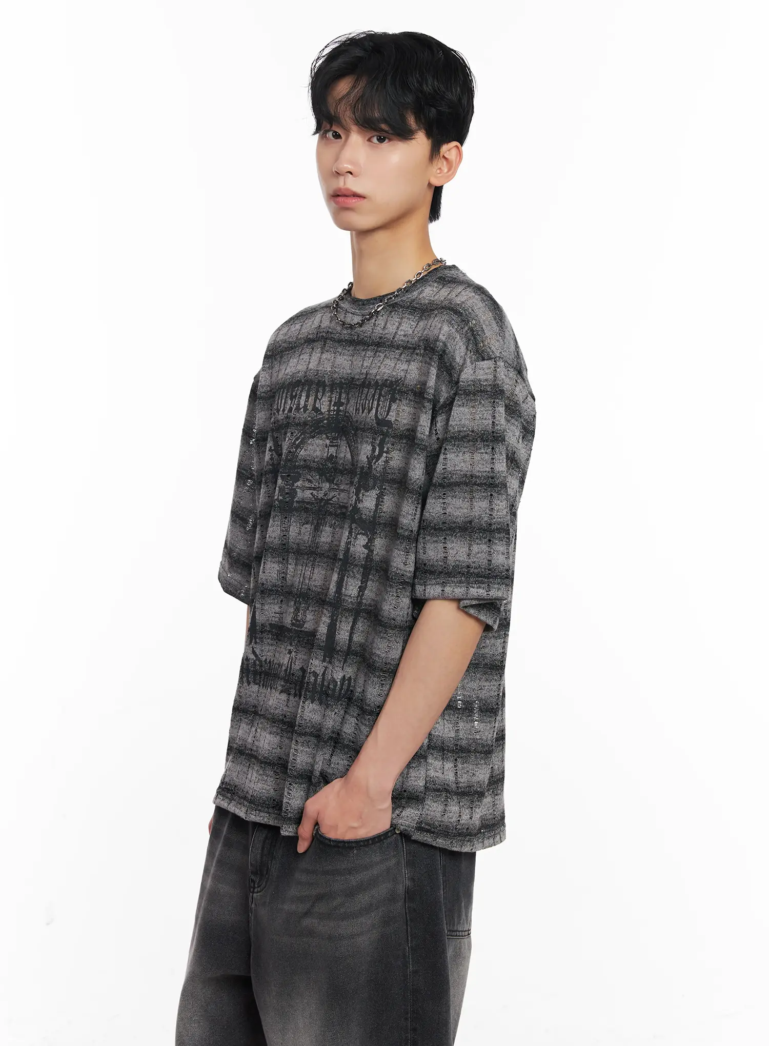 Men's Oversized Striped Graphic Tee IU526 - Image 12