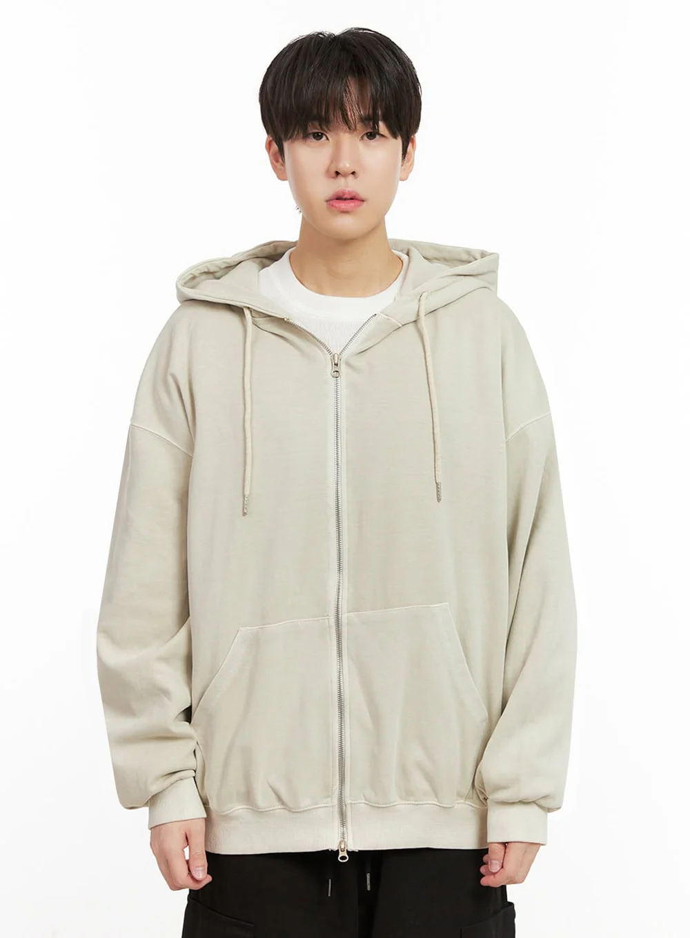 Men's Oversized Washed Zip-Up Hoodie IJ517 - Image 10