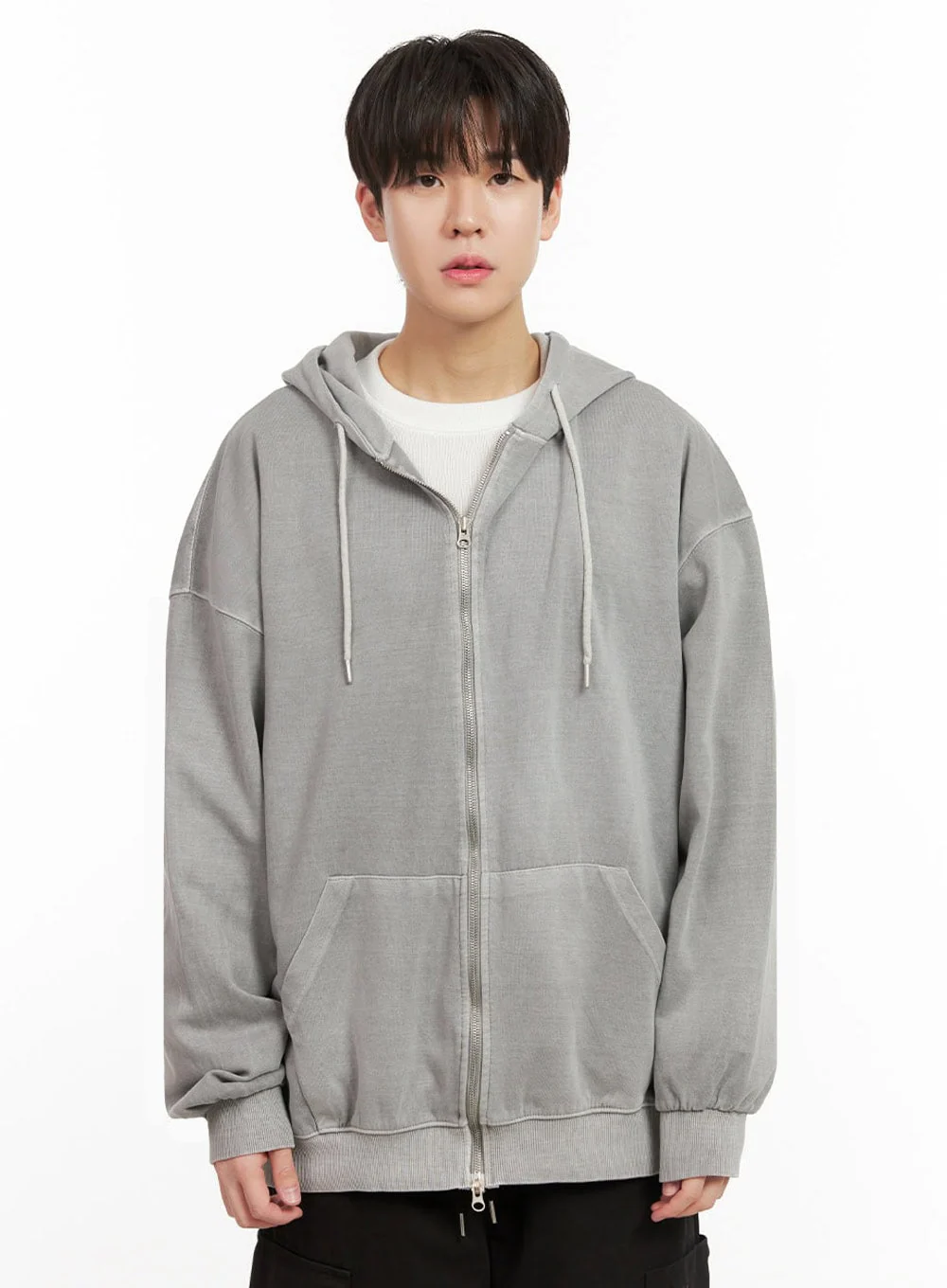Men's Oversized Washed Zip-Up Hoodie IJ517 - Image 12