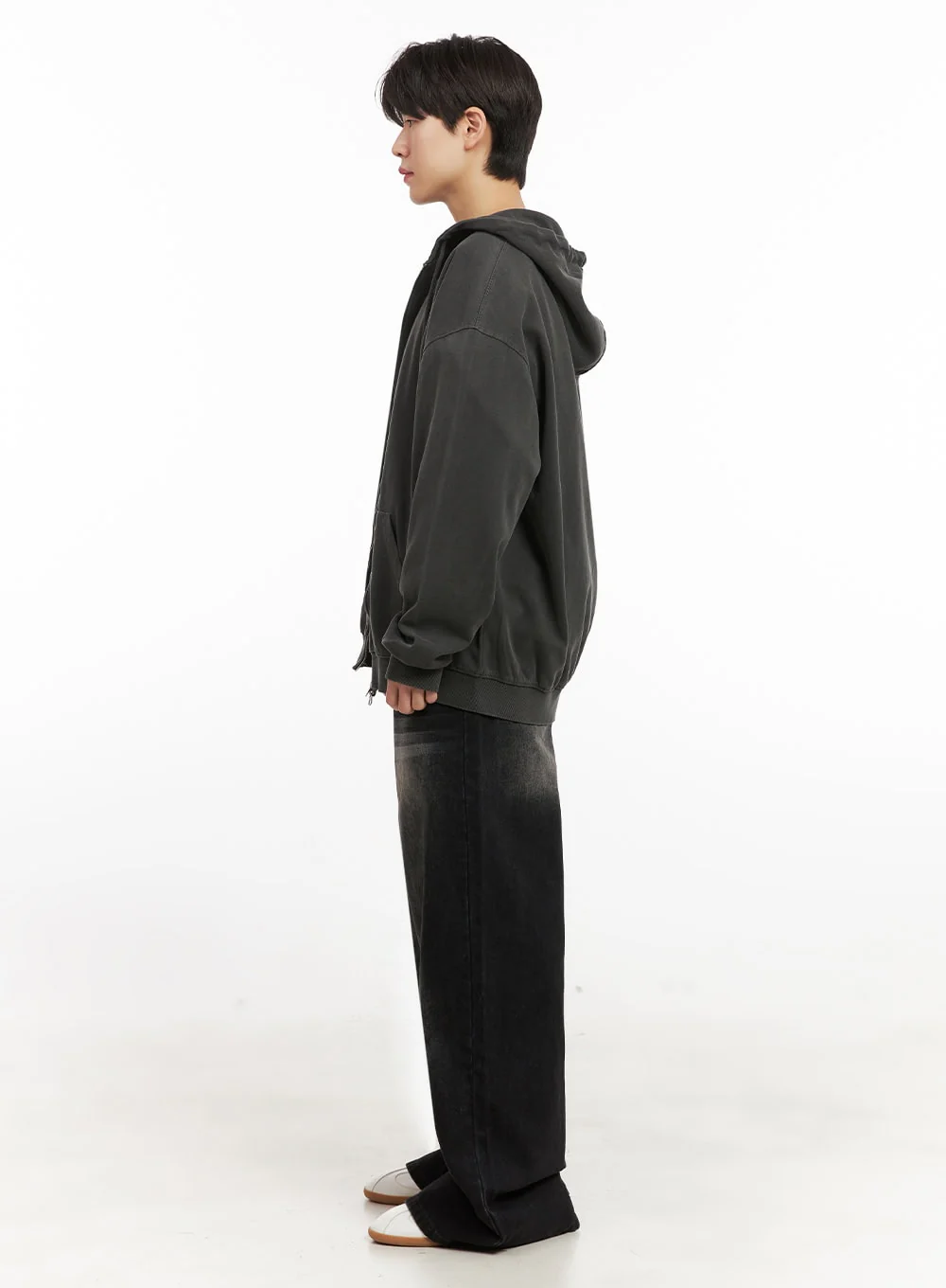 Men's Oversized Washed Zip-Up Hoodie IJ517 - Image 7